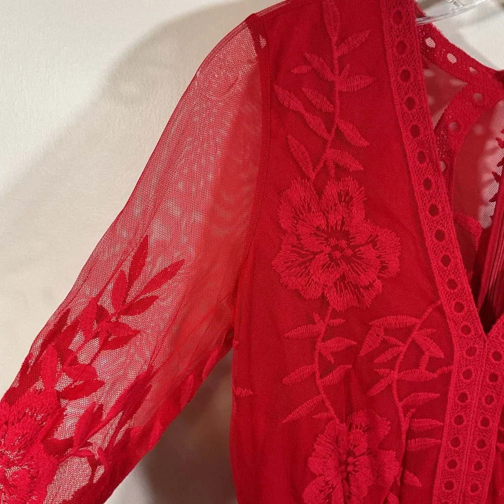 Altar'd State Red Floral Lace Embroidered Mesh Mini Dress M Coquette Whimsigoth